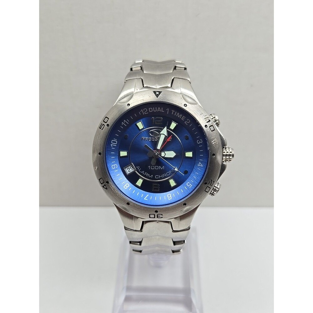 Vintage Freestyle Model 760 Mens Blue Dual Time Alarm Watch 100M WR New Battery
